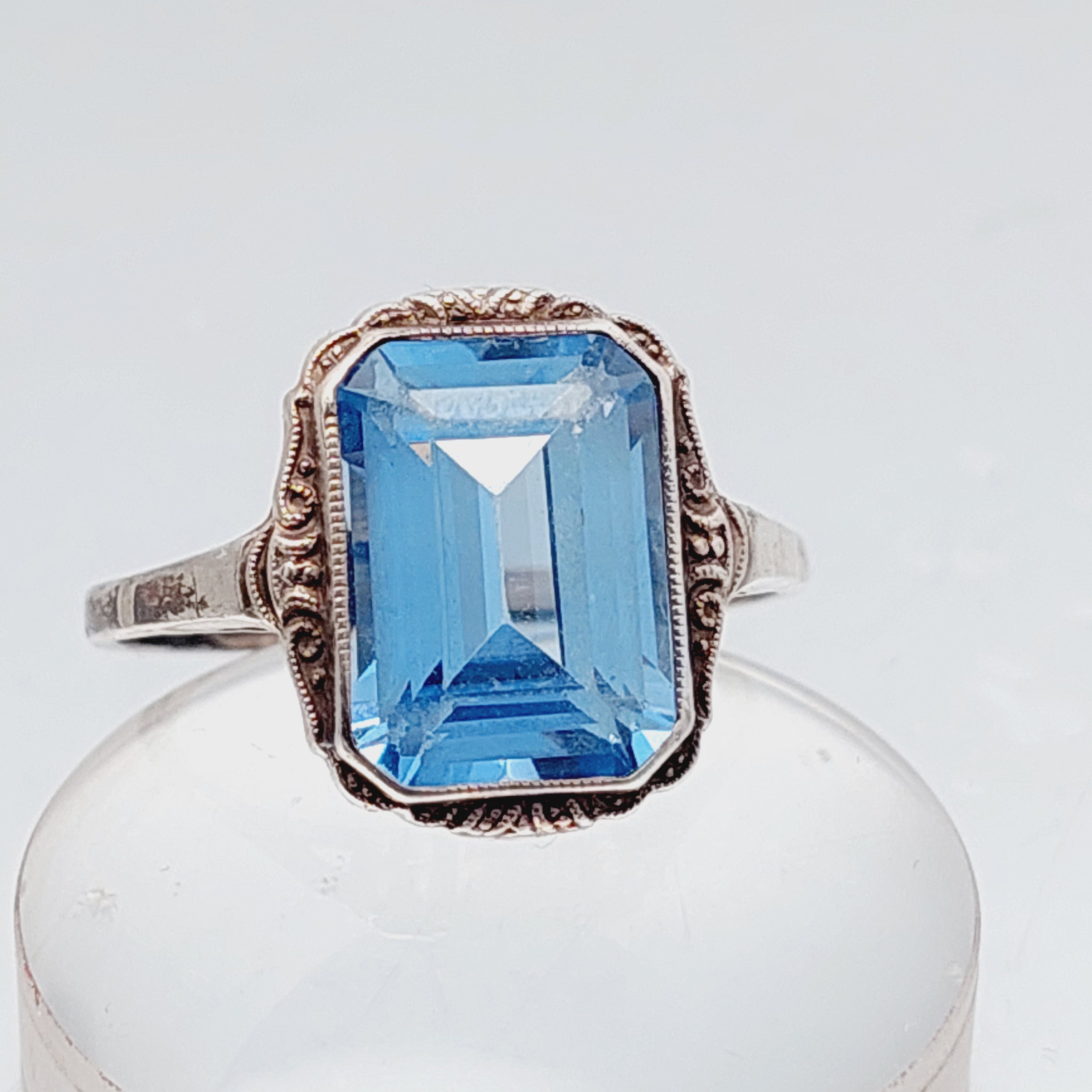 Bague Ancienne En Argent Massif 925 - Taille 55, Jonc Avec Pierre Bleue, Occasion France