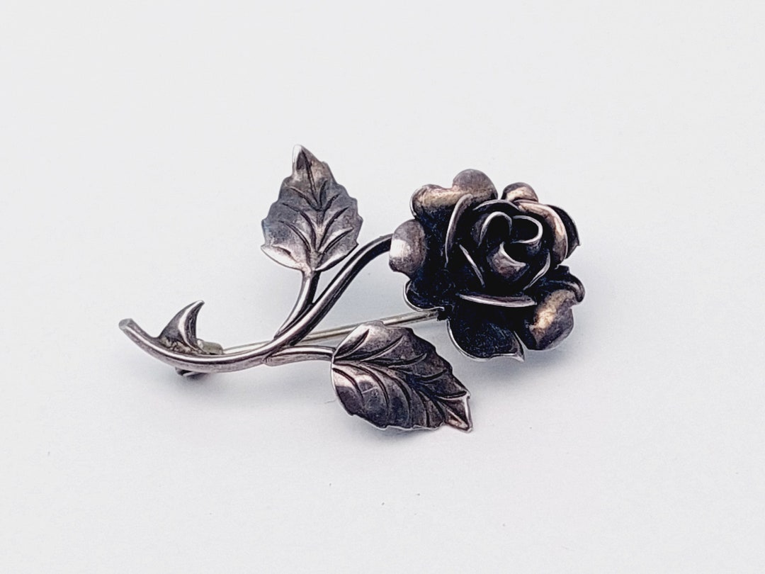 Broche Ancienne En Argent Filigrané Forme Rose - 8.2 X 5 Cm - Occasion
