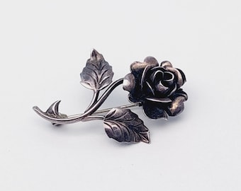 Vintage floral 925 silver brooch roses flowers bar brooch