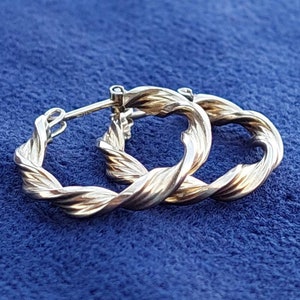 Puede incluir: Un par de pendientes de aro de plata con un dise&ntilde;o trenzado.