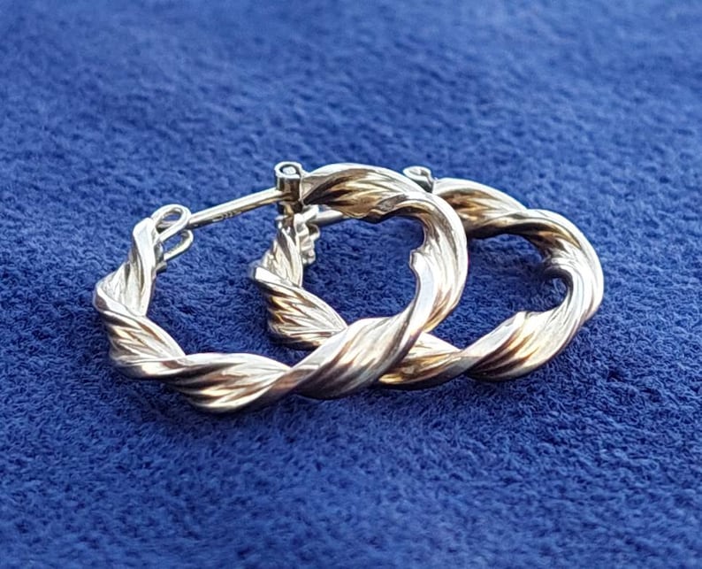 Puede incluir: Un par de pendientes de aro de plata con un dise&ntilde;o trenzado.