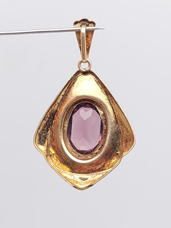 Antique gold-plated double pendant cut purple gla… - image 4