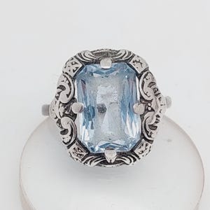Antique Art Nouveau silver ring with blue stone aquamarine colored antique silver ring jewelry size 15 US 7 1/4