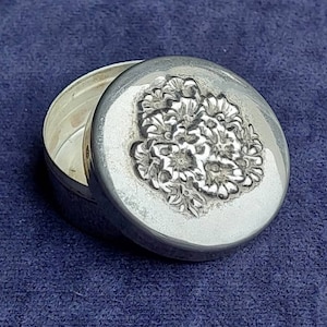 Antique 800 silver tin pill box flower decor pill box tin for pills