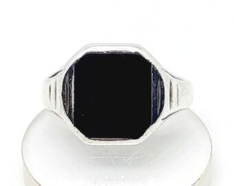 Anillo de sello antiguo para hombre, plata 835, piedra de ónix, talla 24 (64).
