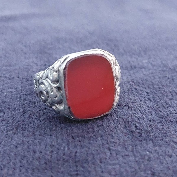 Size 16 / 56 Antique 835 silver ring signet ring men's ring carnelian red