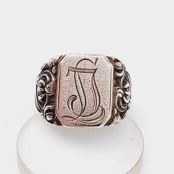 Antique signet ring 835 silver men's ring initials JS SJ antique jewelry size 18