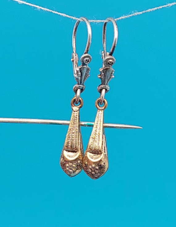 Antique Biedermeier foam gold double earrings 835… - image 1