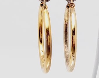 Large Vintage 925 Silver Hoop Earrings Gold Plated #201
