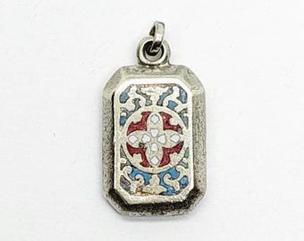 Antique silver pendant with enamel design charm necklace pendant