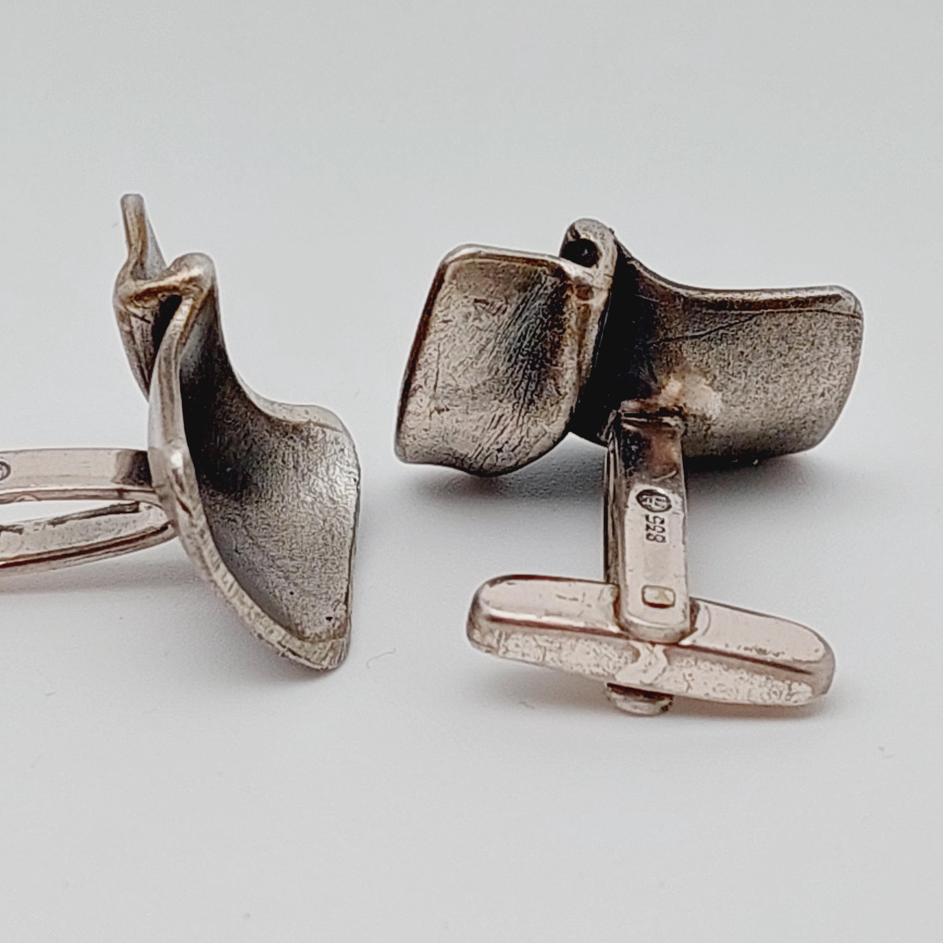 Boutons De Manchette Vintage Argent 835 - Style Moderniste Années 70 - Créateur Allemand - Occasion