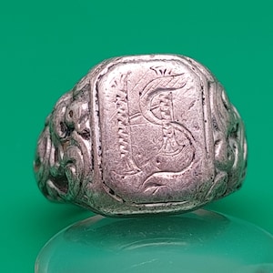Gr 26 66 Antiker 800 Silber sehr massiv Siegelring Herrenring Initialen HS SH Jugendstil Ring