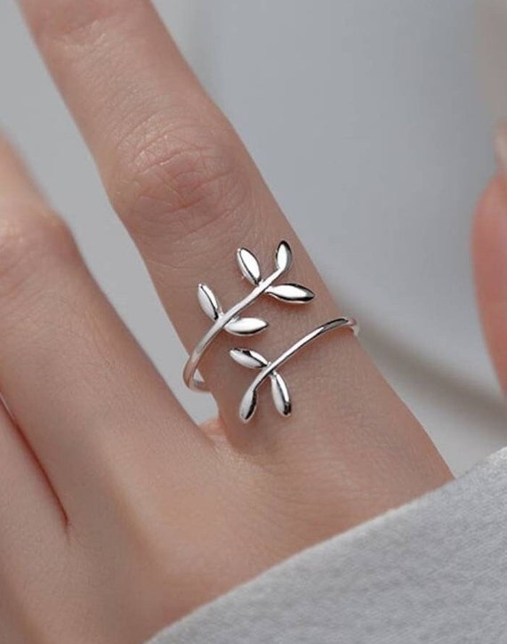 Size 13 Nostalgic Leaves Ring 925 Silver Ring Open Ring