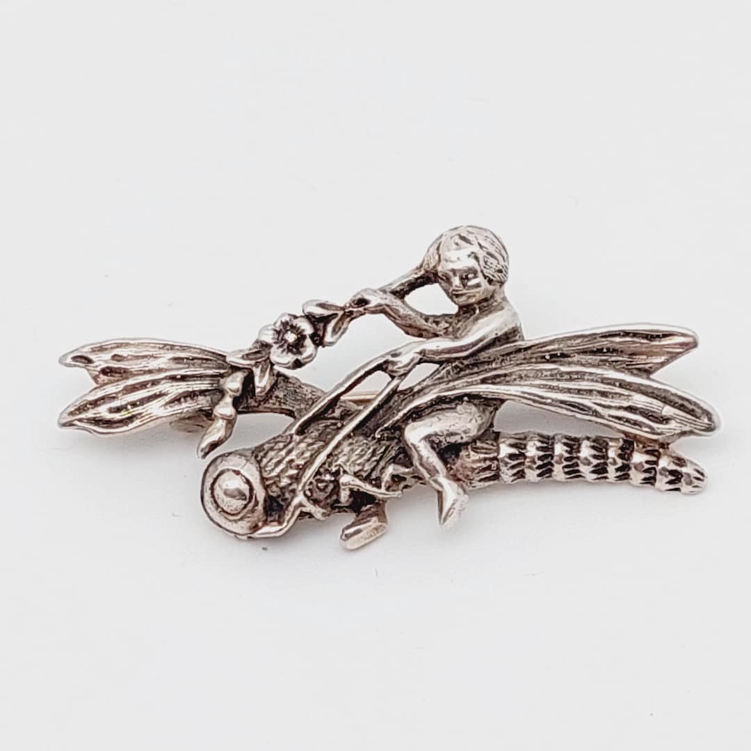 Broche Ancienne Libellule Art Nouveau - Plaquée Argent, Vintage Français, En Bon état D'occasion