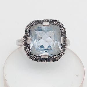 Antique 835 silver Art Nouveau ring with blue stone aquamarine colored size 13 US 6 1/2