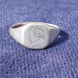 Gr 14 Antiker Silber Siegelring Frauenring Initialen GS SG  Silver Signet Ring