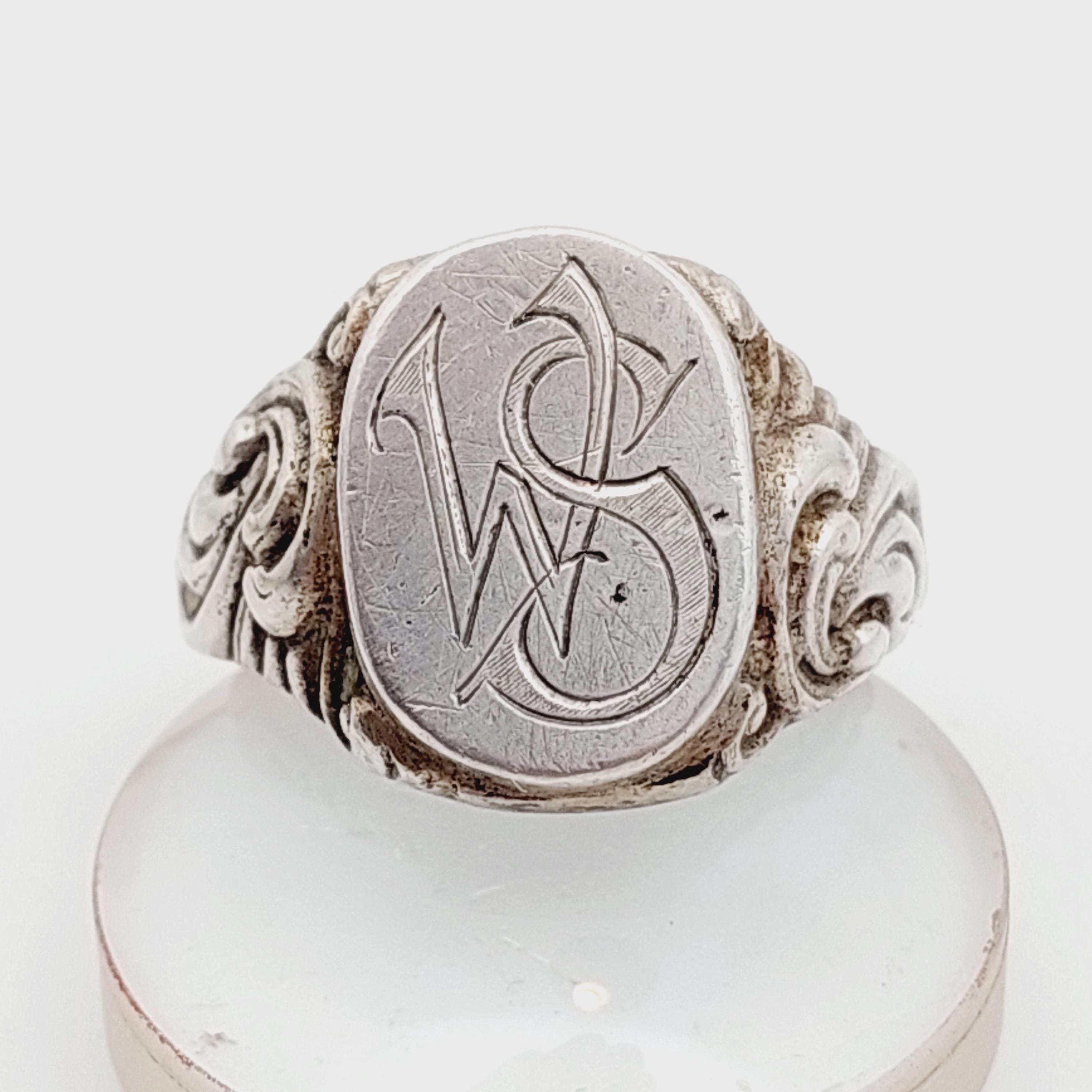 『SA RING 925 19』 Size 19 59 Antique 835 Silver Ring Signet Ring WS SW Monogram