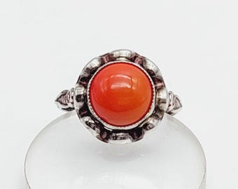 Antiker 835er Silber Ring Gr. 14 mit roter Koralle Jugendstil