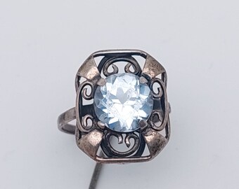 Antique 830 Silver Ring Aquamarine Colored Stone Light Blue Antique Ring Antique Jewelry Ring Size 12 52