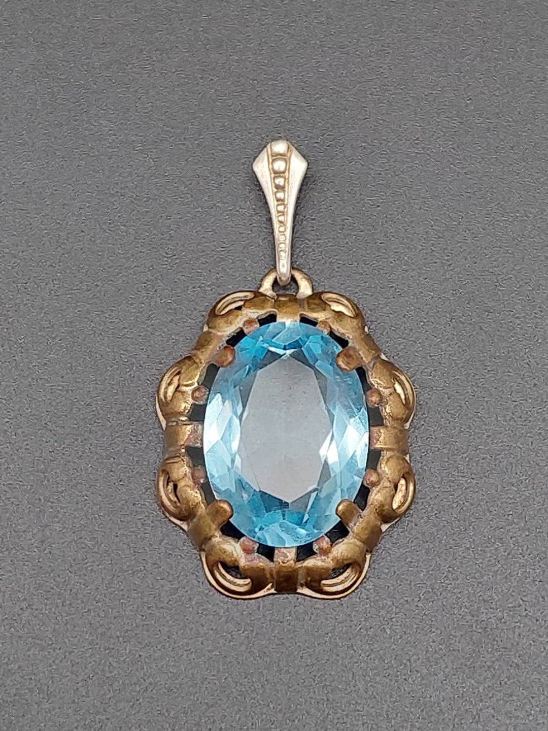 Pendentif Ancien Verre Plaqué Or - Style Breloque - Occasion à Restaurer
