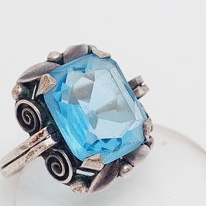 Antique 835 silver Art Nouveau ring with blue stone aquamarine colored size 13 US 6 1/2