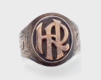 Antique heavy signet ring 800 silver men's ring initials HR RH antique jewelry size 22