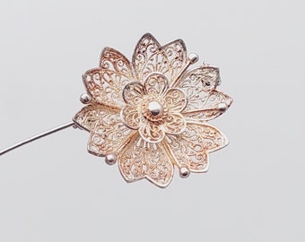 Broche antique en argent 835, bijoux en filigrane, perles de rocaille, décoration florale