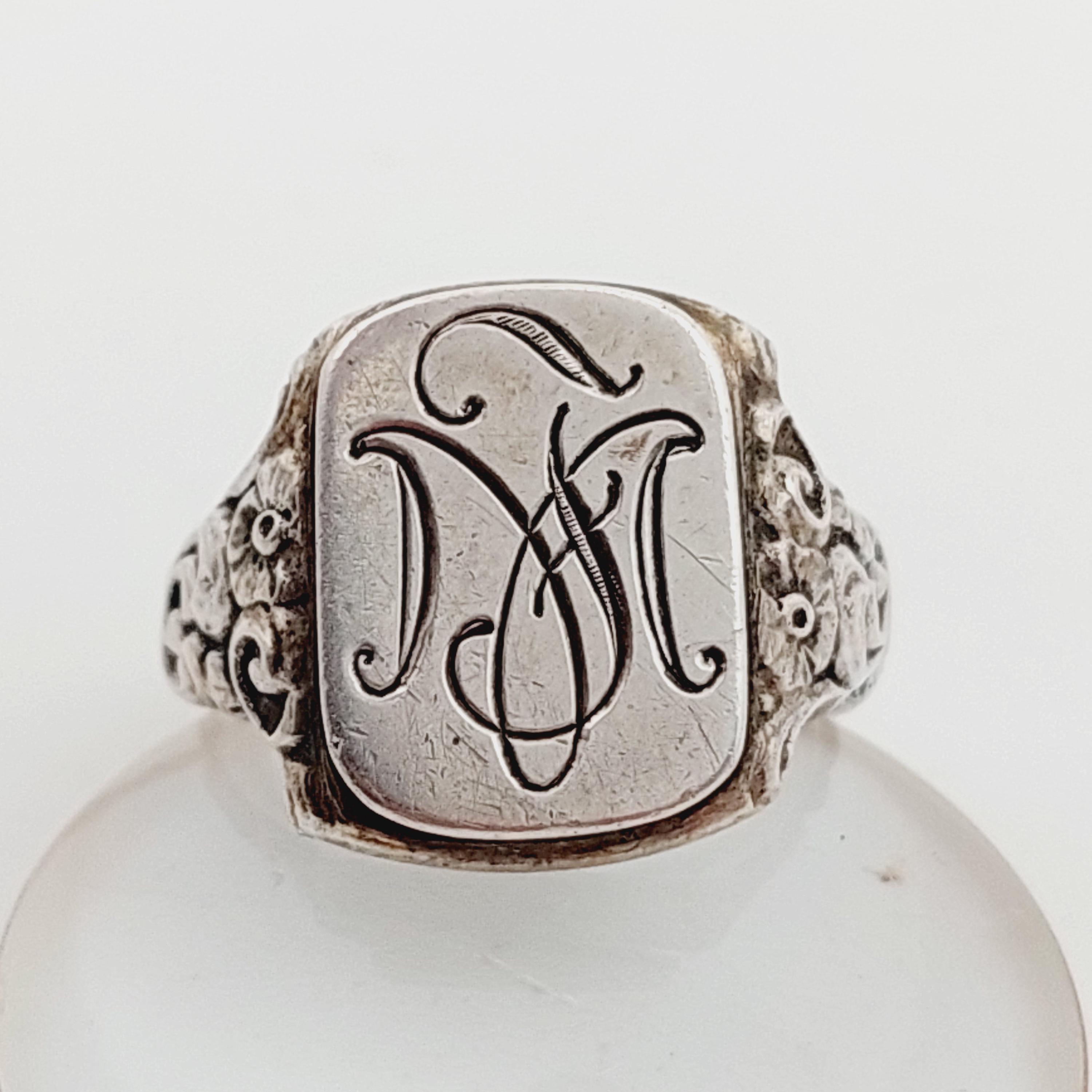 Size 11 51 Antique Signet Ring 835 Silver Men's Ring Initials FM