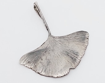 XXL vintage silver ginkgo pendant 925 silver pendant