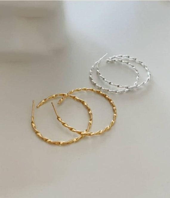 2 Paires De Boucles D’oreilles Créoles - Argent Et Plaqué Or, Occasion, Sans Marque