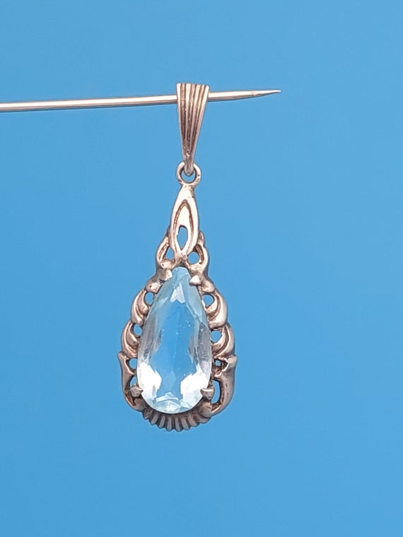 Antique silver pendant art deco light blue polish… - image 1