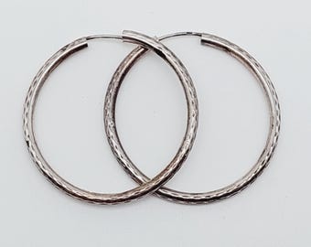 Vintage 925 silver hoop earrings diamond-cut diameter 3.7 cm #403