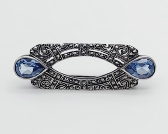 Bellissima spilla antica in argento sterling 925 con pietre blu, stile Art Déco, bigiotteria tradizionale