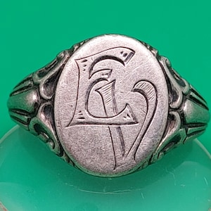 Maat 26 66 Antieke zegelring 835 zilveren herenring initialen EV VE antieke sieraden