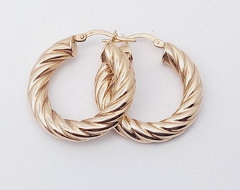 Boucles d'oreilles créoles modernes en or 375, boucles d'oreilles torsadées, bijoux en or 9 KT pour vous