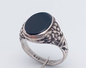 Chevalière homme argent antique 835 bague homme pierre onyx taille 13