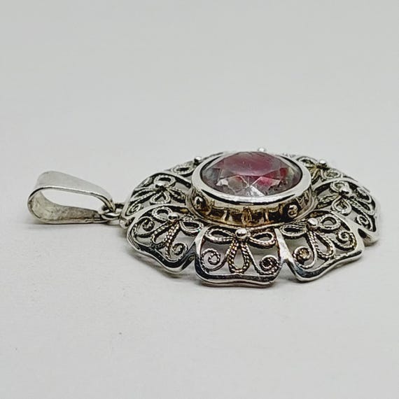 Antiker Silber Anhänger mit geschliffenem Rheinkiesel Blume 835er Silber Filigranschmuck View 4