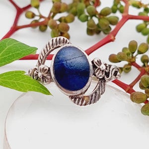 Lapis lazuli ring 925 silver size 7 15 mm ladies silver ring gift noble rare exclusive vintage design gemstone retro timeless Art Deco floral