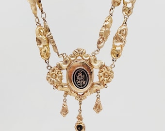 Cadena victoriana collar doble espuma oro Biedermeier joyería antigua chapada en oro