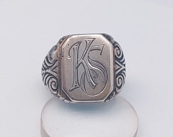 Chevalière antique en argent 835 KS SK, bague pour hommes, chevalière en argent, taille 29 69