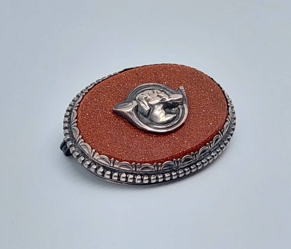 Broche Ancienne Art Nouveau En Argent 835 - Cristal Citrine - Début XXe Siècle - Occasion