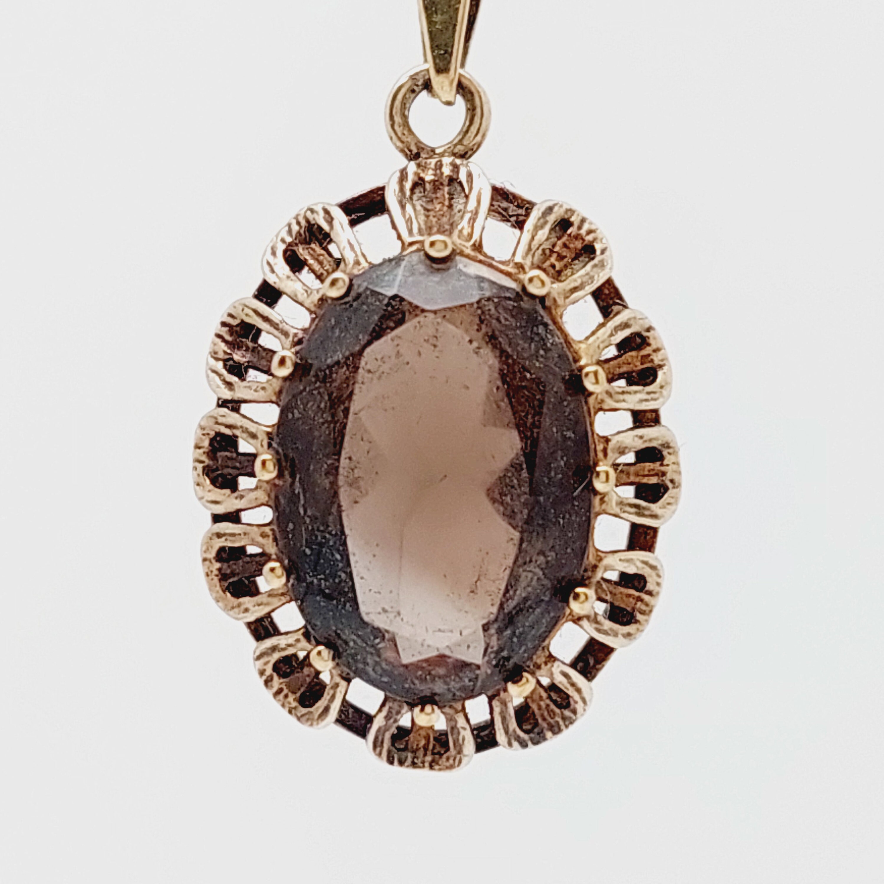 Pendentif Ancien En Argent Avec Quartz Fumé - Très Bon état, Sans Poinçon