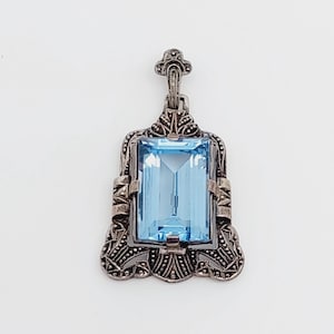 Antique 835 silver pendant Art Nouveau with blue stone aquamarine color Victorian design
