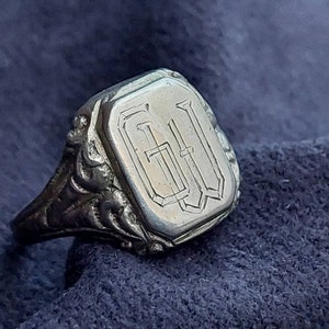 Maat 22 62 Antieke zegelring zilveren herenring initialen GW WG antieke sieraden