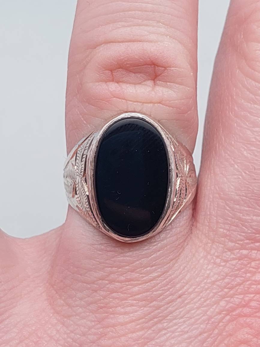 ☆MARS MARK☆ Signet Onyx RG No5 M142 Men's Signet Ring 925 Silver Men's Ring Onyx Stone Size 21