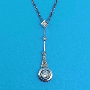 Antiek Art Deco collier gouden hanger platina met briljant geslepen diamanten 0,48 karaat