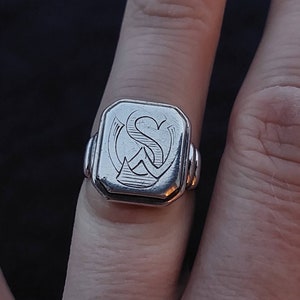 Size 18 Sterling Silver Ring-Personalized Rings-Monogram SW Ring-Letter Ring-Initial Ring-Engraved Ring-Ladies Ring
