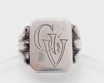 Antique Signet Ring 835 Silver Men's Ring Initials HH