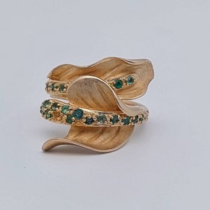 Maat 13 Moderne bloemen 925 zilveren ring vergulde verlovingsring met groene stenen