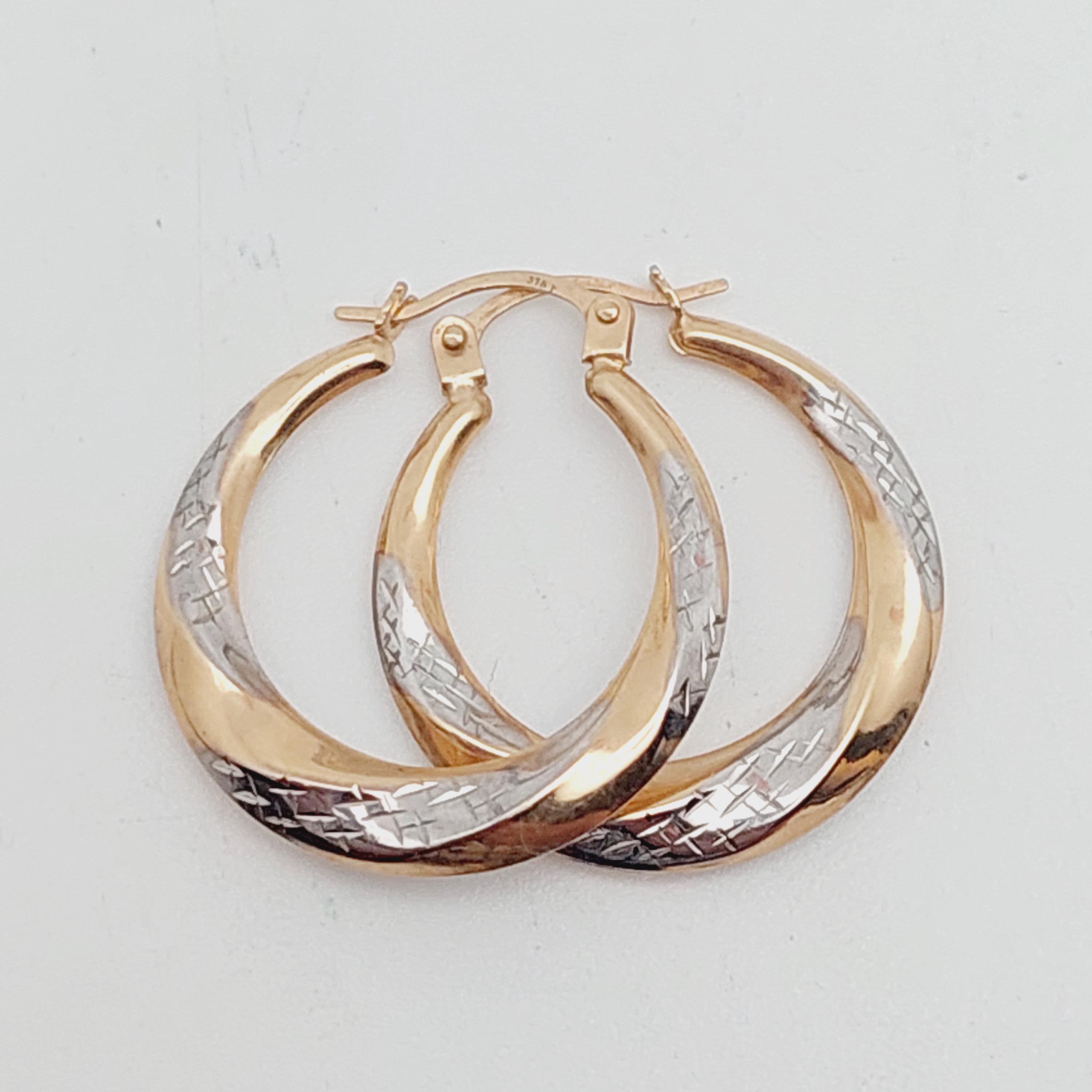 Orecchini circolari Oro giallo 375/9K Zirconia 6 pietra bicolore